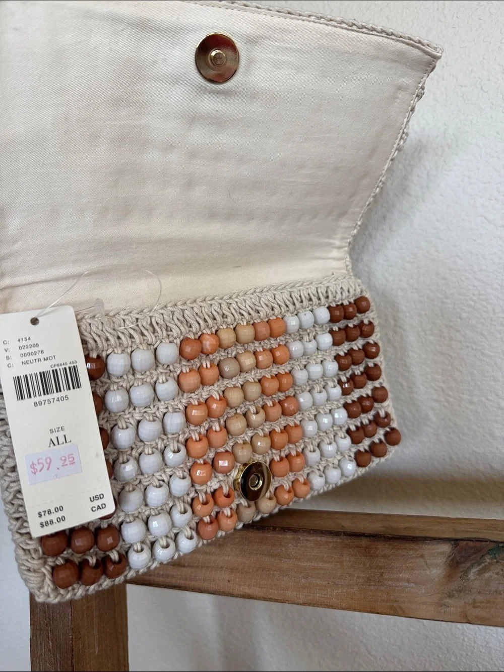 Anthropologie Beaded Crochet Wristlet in Cream, Brown, Peach